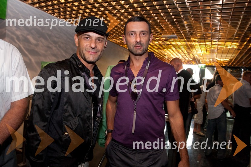 Tomaž Pandur, režiser in Boštjan Vuga, arhitekt Sadar Vuga arhitektiŠportni park Stožice, otvoritvena košarkarska tekma Slovenija : Španija