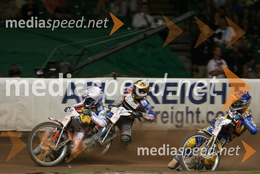 Jason Crump (Avstralija), Bjarne Pedersen (Danska) in Andreas Jonsson (Švedska)SPEEDWAY GRAND PRIX, VN Velike Britanije 2006, dirka
