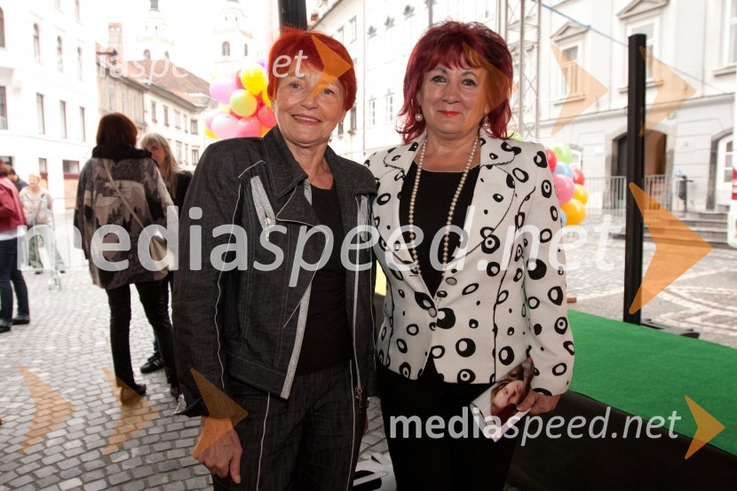 	Mojca Senčar, Slovenka leta 2005 ter predsednica Slovenskega združenja za boj proti raku dojk in Vlasta Nussdorfer, generalna sekretarka društva Beli obročOnina manifestacija V pravo smer