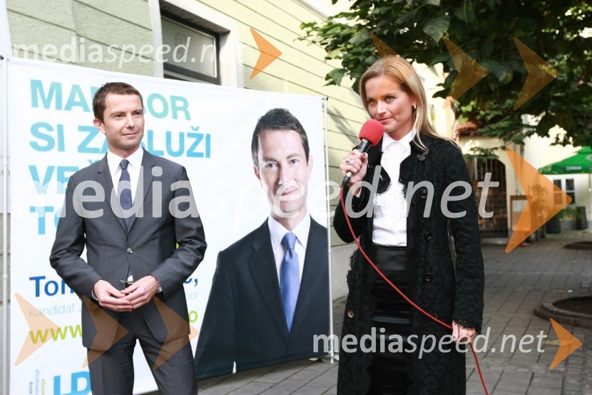 Tomaž Orešič, kandidat za župana Mestne občine Maribor in Katarina Kresal, ministrica za notranje zadeveStranka LDS odprla štab v Mariboru