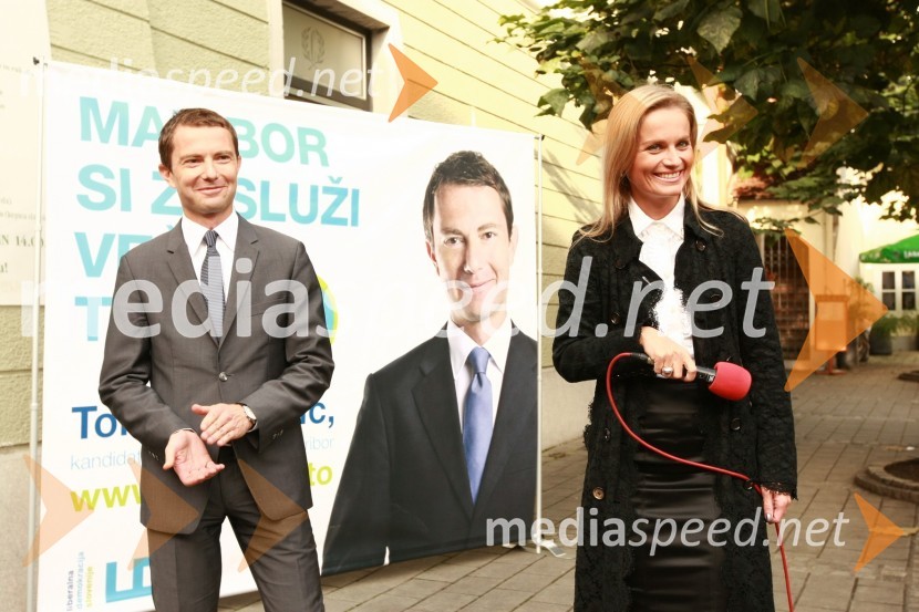 Tomaž Orešič, kandidat za župana Mestne občine Maribor in Katarina Kresal, ministrica za notranje zadeveStranka LDS odprla štab v Mariboru