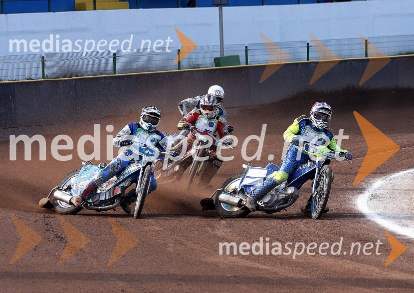 Dino Kovačič (SK Unia Goričan), Aljoša Remih (AMD Krško) in Denis Štojs (ST Lendava)Speedway, Državno prvenstvo posameznikov, 3. dirka