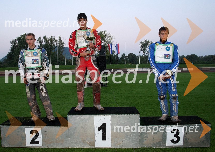 Dalibor Bot (AMD Krško), Marjan Bilobrk (AMD Krško) in Dario Vugrinec (SK Unia Goričan)Speedway, Državno prvenstvo posameznikov, 3. dirka