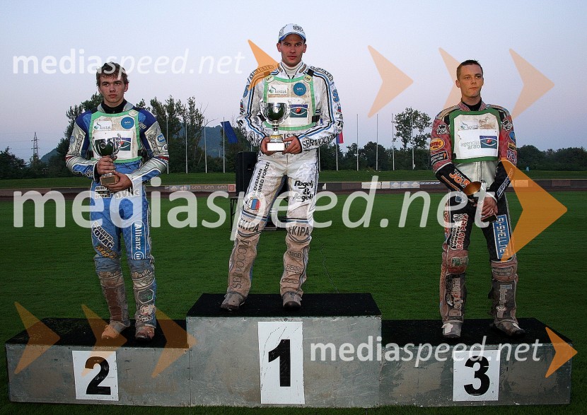 Dino Kovačič (SK Unia Goričan), Matej Žagar (AMTK Ljubljana) in Aleksander Čonda (AMD Krško)Speedway, Državno prvenstvo posameznikov, 3. dirka