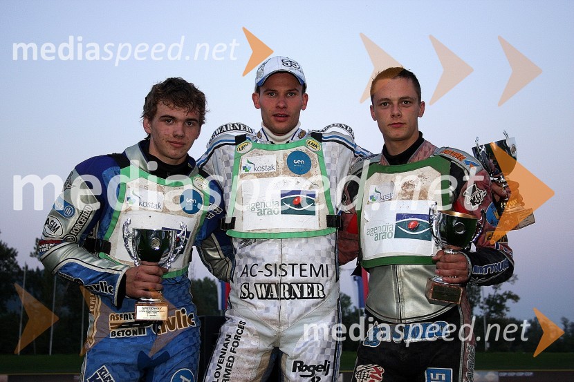 Dino Kovačič (SK Unia Goričan), Matej Žagar (AMTK Ljubljana) in Aleksander Čonda (AMD Krško)Speedway, Državno prvenstvo posameznikov, 3. dirka