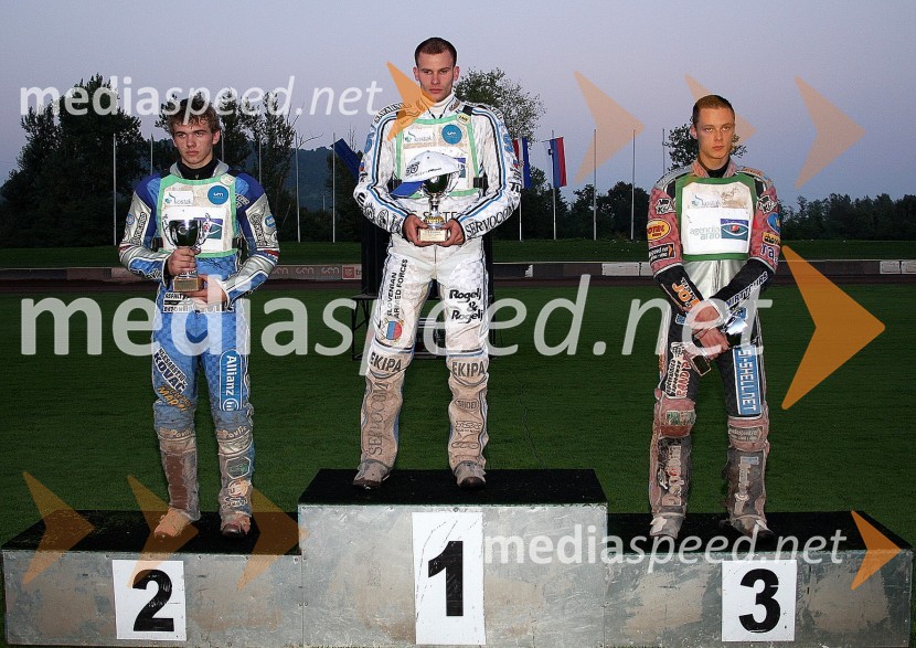 Dino Kovačič (SK Unia Goričan), Matej Žagar (AMTK Ljubljana) in Aleksander Čonda (AMD Krško)Speedway, Državno prvenstvo posameznikov, 3. dirka