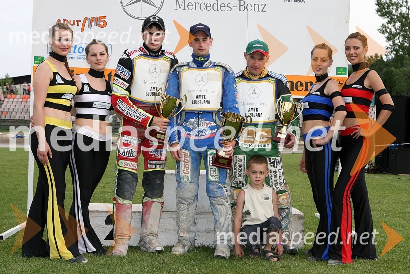 2. Christian Hefenbrock (Nemčija), 1. Aleš Dryml (Češka) in 3. Jacek Rempala (Poljska)SPEEDWAY,EP Polfinale 1
