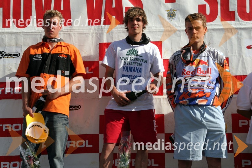 Razred do 125 ccm: Steven Frossard (Francija), Dennis Verbruggen (Belgija) in Joel Roelants (Belgija)MOTOKROS, svetovno prvenstvo MX3 in evropsko prvenstvo do 125 ccm
