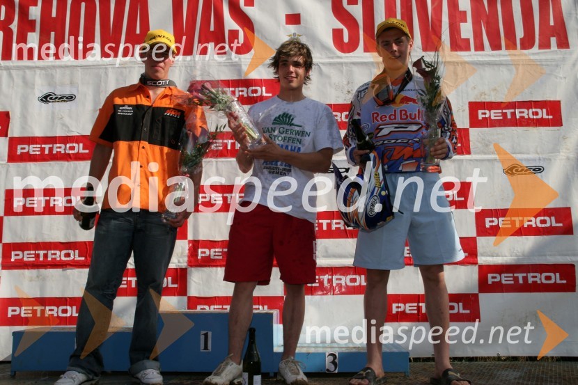 Razred do 125 ccm: Steven Frossard (Francija), Dennis Verbruggen (Belgija) in Joel Roelants (Belgija)MOTOKROS, svetovno prvenstvo MX3 in evropsko prvenstvo do 125 ccm