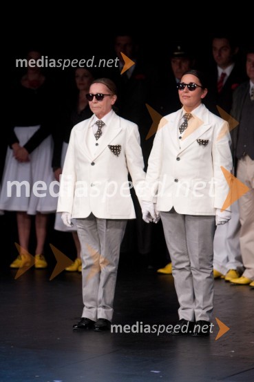 Mira Lampe Vujičić, igralka in Marjuta Slamič, igralkaObisk stare gospe, premiera SNG Nova Gorica