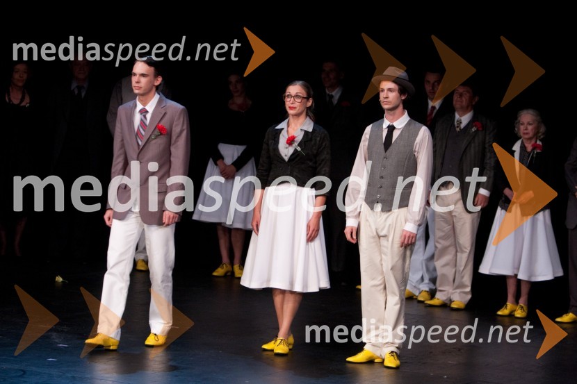 Nejc Cijan, igralec, Helena Peršuh, igralka in Peter Harl, igralecObisk stare gospe, premiera SNG Nova Gorica