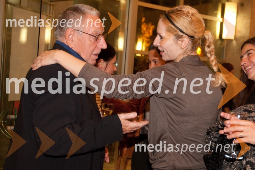 Dušan Jovanovič, režiser in Jelena ProkovićObisk stare gospe, premiera SNG Nova Gorica
