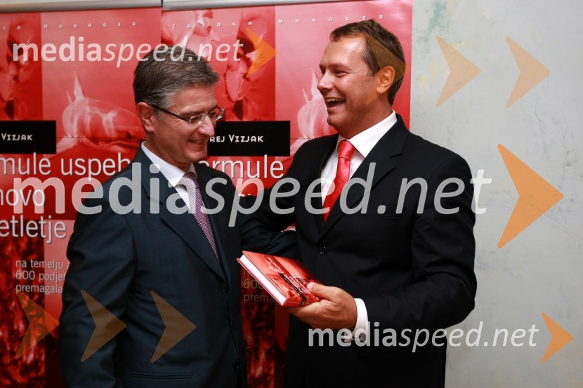 Franjo Bobinac, predsednik uprave Gorenje d.d in dr. Andrej Vizjak, PwC, predsednik za svetovanjeDr. Andrej Vizjak predstavil novo knjigo z naslovom Formule uspeha za novo desetletje