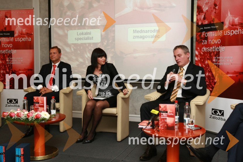 Dr. Andrej Vizjak, PwC, predsednik za svetovanje, Andreja Jernejčič, direktorica LIN&NIL d.o.o. in Aleksander Svetelšek, predsednik uprave družbe Petrol d.d.Dr. Andrej Vizjak predstavil novo knjigo z naslovom Formule uspeha za novo desetletje