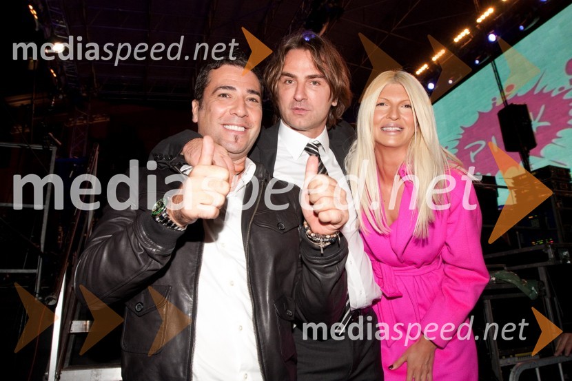 Željko Joksimović, pevec, Željko Mitrović, solastnik Pink Media Group in Jelena Karleuša, pevkaPink Si Sloveniji, koncert ob začetku delovanja v Sloveniji