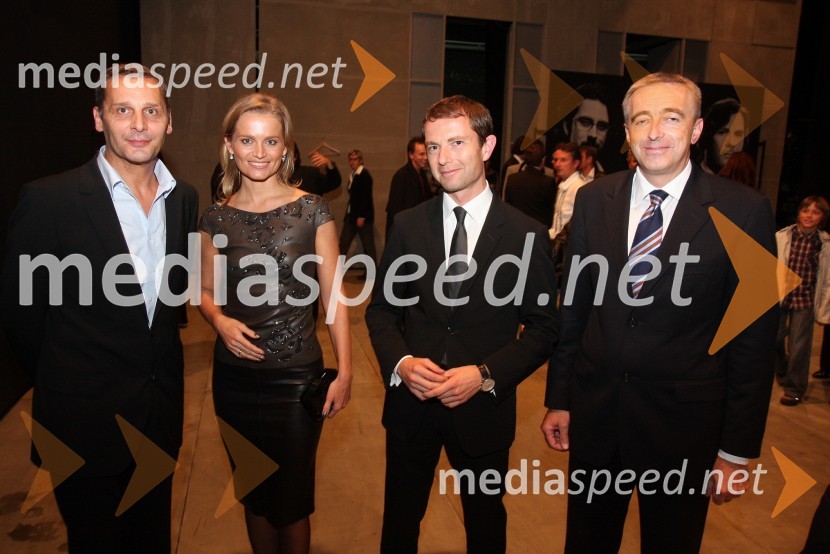 Danilo Rošker, direktor SNG Maribor, Katarina Kresal, ministrica za notranje zadeve RS, Tomaž Orešič, kandidat za župana Mestne občine Maribor in Aleš Zalar, minister za pravosodjeLa boheme, premiera opere SNG Maribor