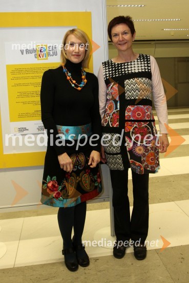 Irena Cerar, odgovorna urednica revije National Geographic Junior  in dr. Marija Javornik, odgovorna urednica revije National GeographicV rumenem okvirju, dobrodelna dražba