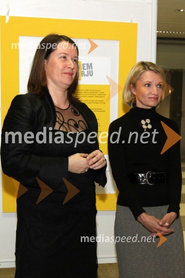 Katja Groleger Sršen, predsednica uprave društva Kros in Tanja Babnik, članica uprave društva KrosV rumenem okvirju, dobrodelna dražba