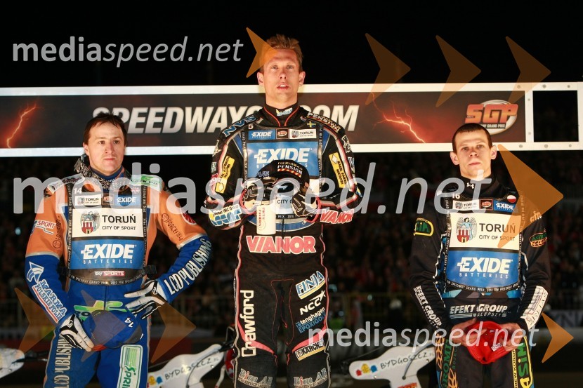 Chris Harris (Velika Britanija), Andreas Jonsson (Švedska) in Mattia Carpanese (Italija)Speedway, SGP 2010, VN Poljske 2010