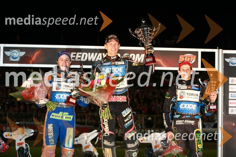 Chris Harris (Velika Britanija), Andreas Jonsson (Švedska) in Mattia Carpanese (Italija)Speedway, SGP 2010, VN Poljske 2010