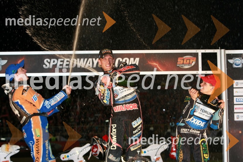 Chris Harris (Velika Britanija), Andreas Jonsson (Švedska) in Mattia Carpanese (Italija)Speedway, SGP 2010, VN Poljske 2010