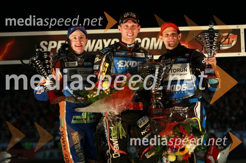 Chris Harris (Velika Britanija), Andreas Jonsson (Švedska) in Mattia Carpanese (Italija)Speedway, SGP 2010, VN Poljske 2010