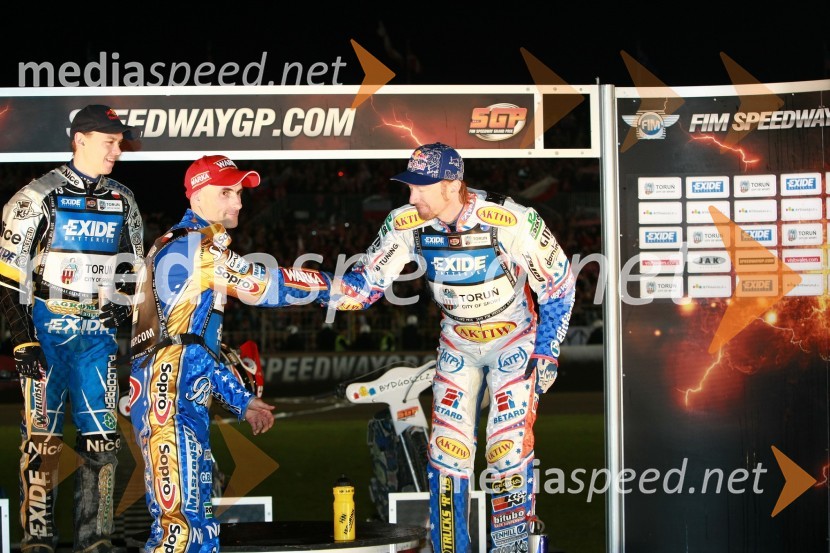 Jaroslaw Hampel (Poljska), Tomasz Gollob (Poljska) in Jason Crump (Australia)Speedway, SGP 2010, VN Poljske 2010
