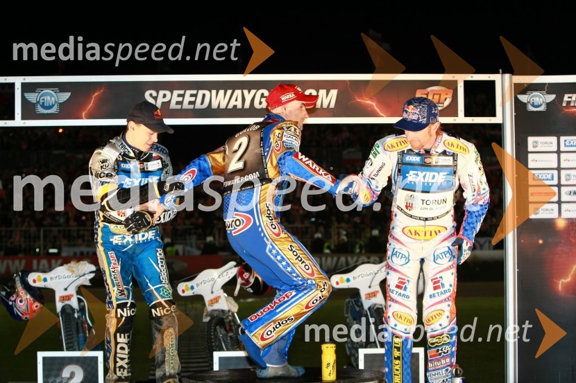 Jaroslaw Hampel (Poljska), Tomasz Gollob (Poljska) in Jason Crump (Australia)Speedway, SGP 2010, VN Poljske 2010