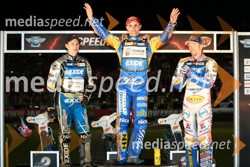 Jaroslaw Hampel (Poljska), Tomasz Gollob (Poljska) in Jason Crump (Australia)Speedway, SGP 2010, VN Poljske 2010