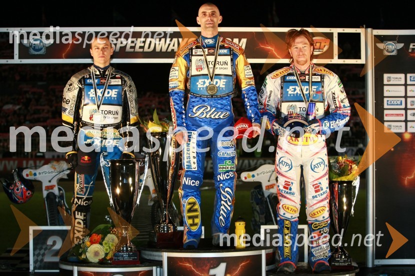 Jaroslaw Hampel (Poljska), Tomasz Gollob (Poljska) in Jason Crump (Australia)Speedway, SGP 2010, VN Poljske 2010