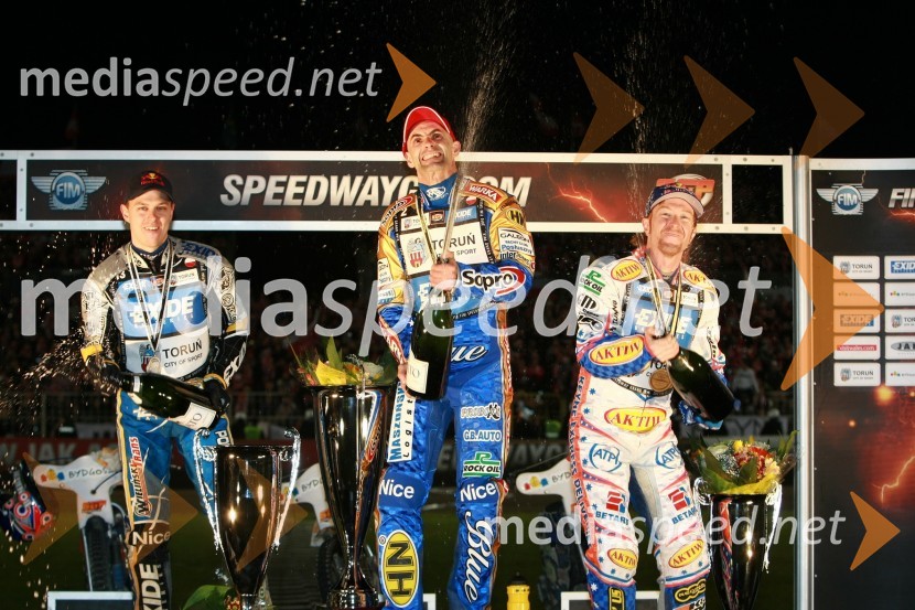 Jaroslaw Hampel (Poljska), Tomasz Gollob (Poljska) in Jason Crump (Australia)Speedway, SGP 2010, VN Poljske 2010
