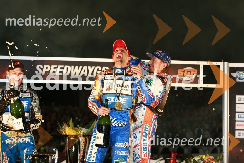 Jaroslaw Hampel (Poljska), Tomasz Gollob (Poljska) in Jason Crump (Australia)Speedway, SGP 2010, VN Poljske 2010