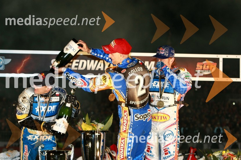 Jaroslaw Hampel (Poljska), Tomasz Gollob (Poljska) in Jason Crump (Australia)Speedway, SGP 2010, VN Poljske 2010