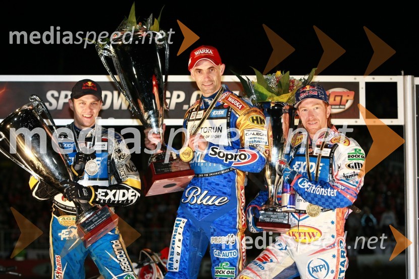 Jaroslaw Hampel (Poljska), Tomasz Gollob (Poljska) in Jason Crump (Australia)Speedway, SGP 2010, VN Poljske 2010