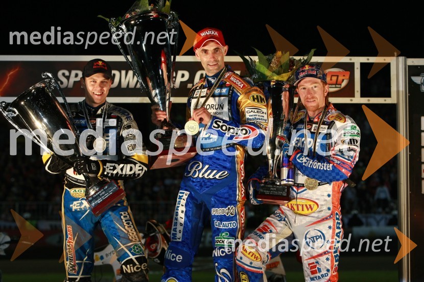 Jaroslaw Hampel (Poljska), Tomasz Gollob (Poljska) in Jason Crump (Australia)Speedway, SGP 2010, VN Poljske 2010
