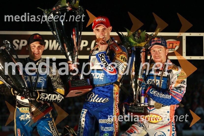 Jaroslaw Hampel (Poljska), Tomasz Gollob (Poljska) in Jason Crump (Australia)Speedway, SGP 2010, VN Poljske 2010