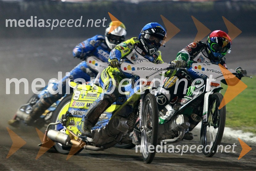 Friderik Lindgren (Švedska), Kenneth Bjerre (Danska) in Greg Hancock (ZDA)Speedway, SGP 2010, VN Poljske 2010