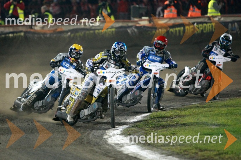 Jaroslaw Hampel (Poljska), Hans Andersen (Danska), Rune Holta (Poljska) in ...Speedway, SGP 2010, VN Poljske 2010