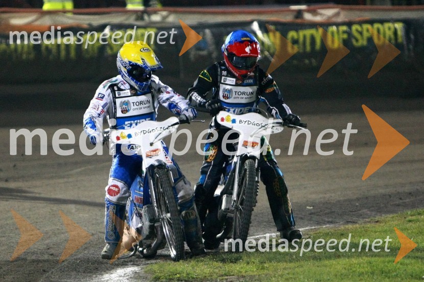 Nicki Pedersen (Danska) in Mattia Carpanese (Italija)Speedway, SGP 2010, VN Poljske 2010