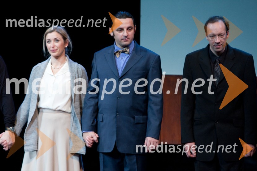 Helena Peršuh, igralka, Gorazd Jakomini, igralec in Miha Nemec, igralecSovražnik ljudstva, premiera v SNG Nova Gorica