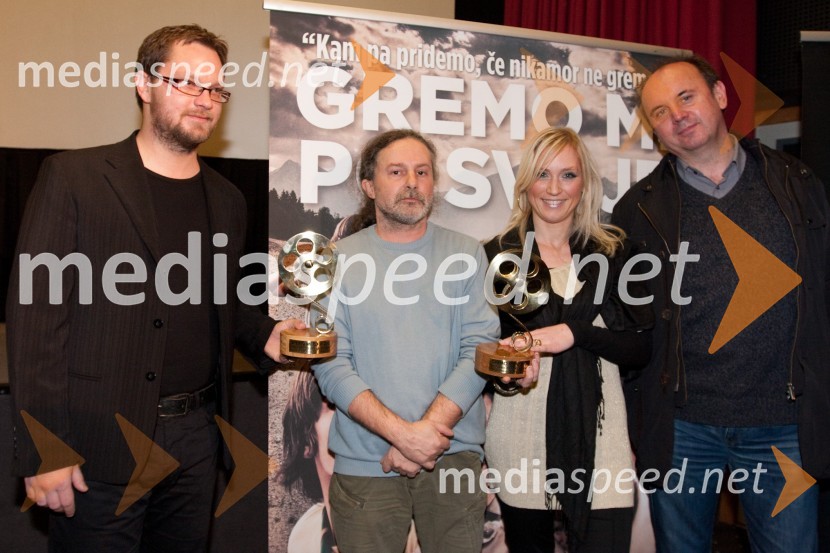 Jurij Zrnec, igralec, Miha Hočevar, režiser, Urška Čož, Cinemania group d.o.o. in Danijel Hočevar, glavni producent ter direktor Vertigo/EmotionfilmPodelitev Zlate role ustvarjalcem filma Gremo mi po svoje