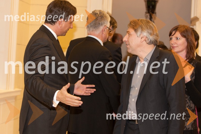 Borut Pahor, predsednik vlade Republike Slovenije in Vladimir Vodušek, Info TVSprejem treh predsednikov za novinarje in urednike