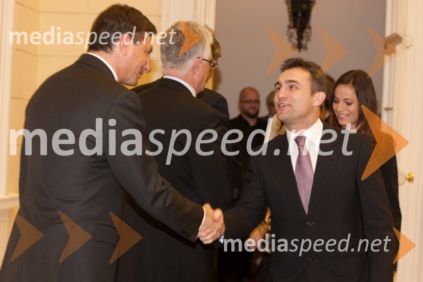 Borut Pahor, predsednik vlade Republike Slovenije in ...Sprejem treh predsednikov za novinarje in urednike
