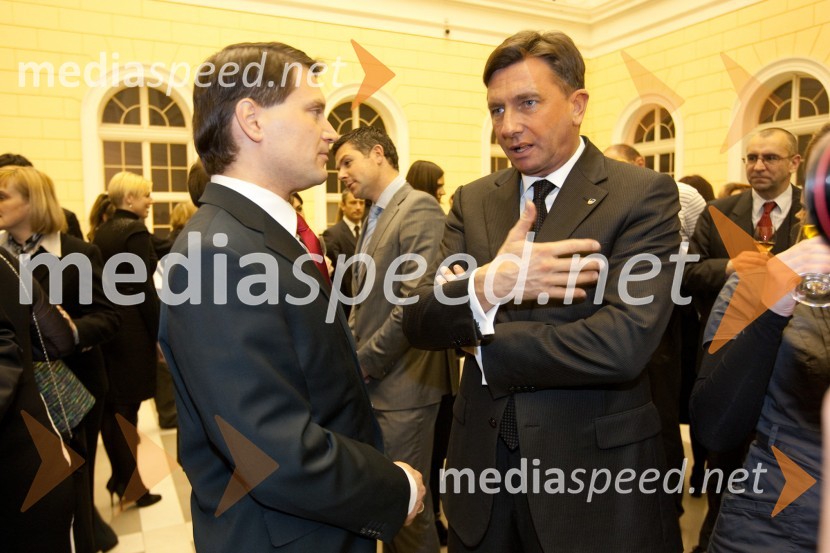 Jurij Giacomelli, predsednik uprave Dela in Borut Pahor, predsednik vlade Republike SlovenijeSprejem treh predsednikov za novinarje in urednike