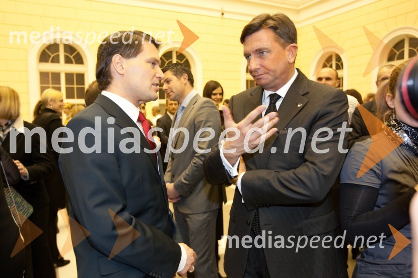 Jurij Giacomelli, predsednik uprave Dela in Borut Pahor, predsednik vlade Republike SlovenijeSprejem treh predsednikov za novinarje in urednike
