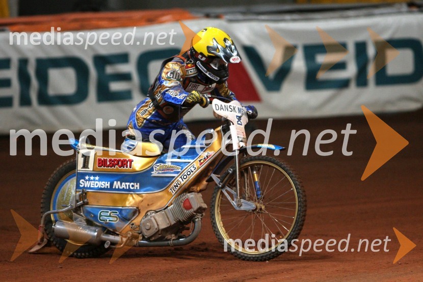 Tony Rickardsson (Švedska), padec v 7.vožnji na VN DanskeSPEEDWAY GRAND PRIX, VN Danske 2006, dirka