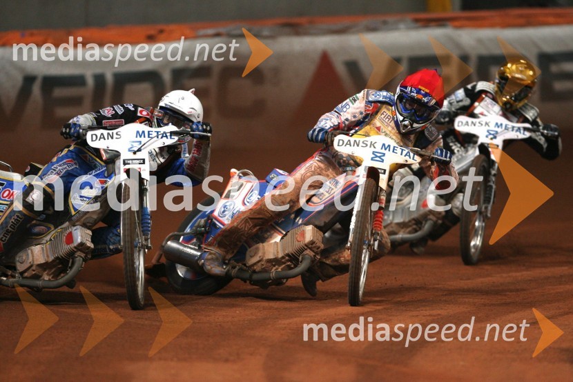 Bjarne Pedersen (Danska), Jason Crump (Avstralija) in Lee Richardson (VBR)SPEEDWAY GRAND PRIX, VN Danske 2006, dirka