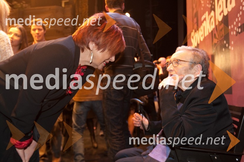 Majda Širca, ministrica za kulturo in Marlenka Stupica, ilustratorka ter nominiranka za Slovenko leta 2010 	Slovenka leta 2010 je Petra Majdič - druženje pred dvorano SNG Drama Ljubljana