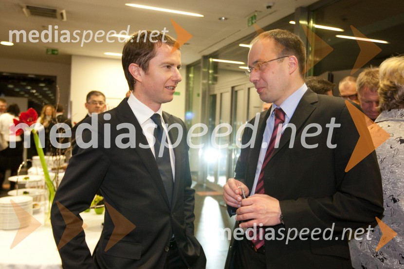 Tomaž Orešič, EFT Group in Leo Oblak, predsednik uprave Infonet media d.d..Januarsko srečanje Združenja Manager in podelitev priznanja za življenjsko delo