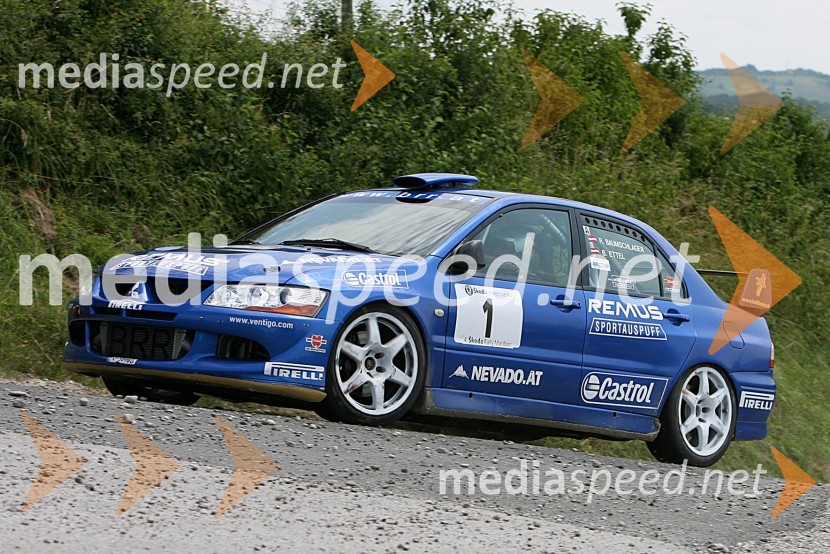 Posadka Raimund Baumschlager in Bernhard Etteel (Avstrija) v avtu Mitsubishi Lancer EVO VIII4. Rally Škoda Maribor 2006